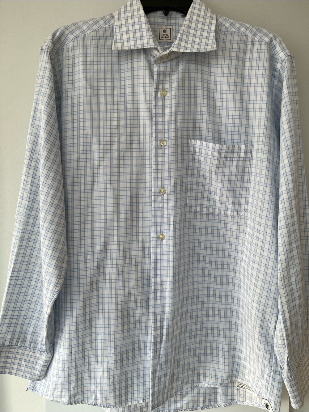 Peter Millar 100% Cotton Blue and White Windowpane Dress Shirt-Size 16Rx31”L.